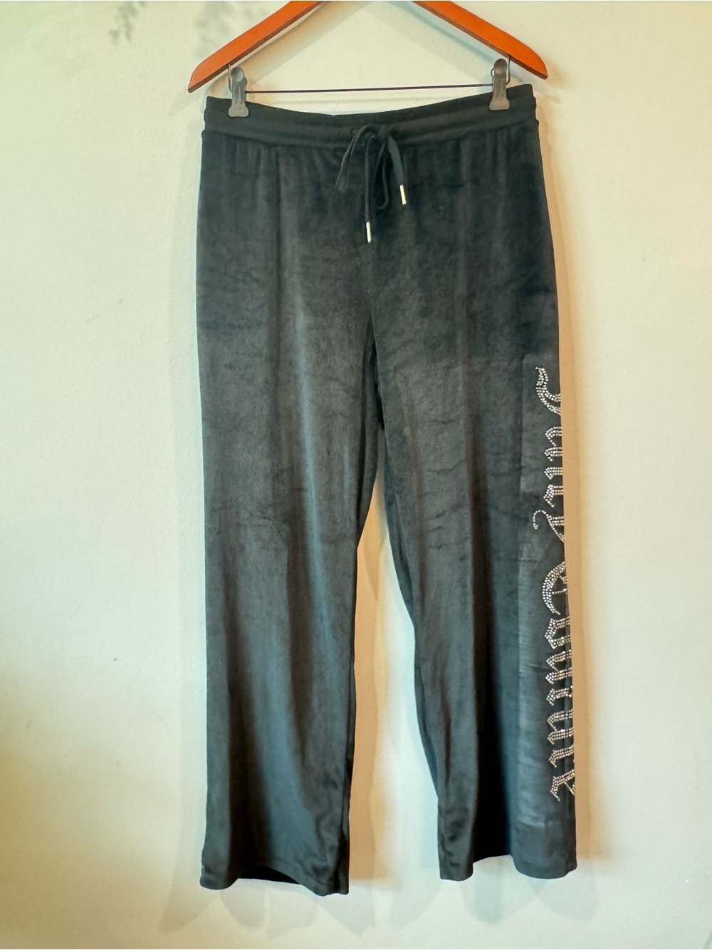 Juicy Couture Gray Velour Track Pants with Rhinestone Logo